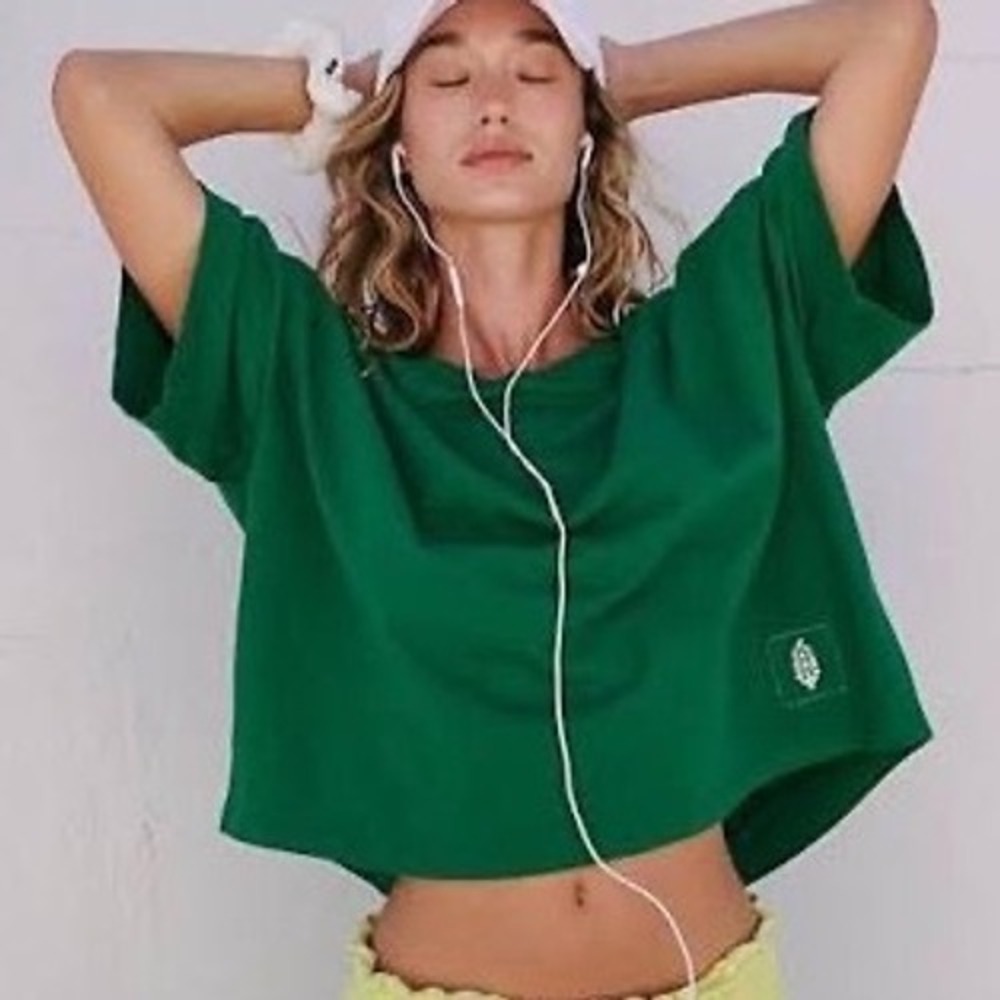 Free People Movement Laid Back Tee Womens Small Green Relaxed Cotton 89318216